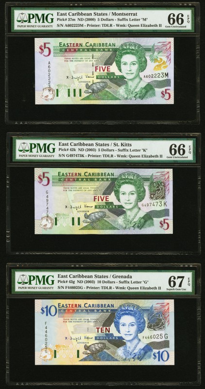 East Caribbean States Central Bank 5; 5; 10 Dollars ND (2000; 2003; 2003) Pick 3...