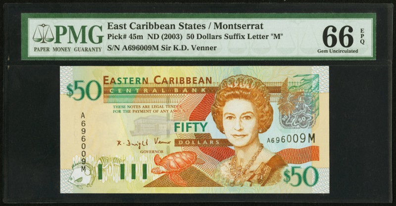 East Caribbean States Central Bank, Montserrat 50 Dollars ND (2003) Pick 45m PMG...