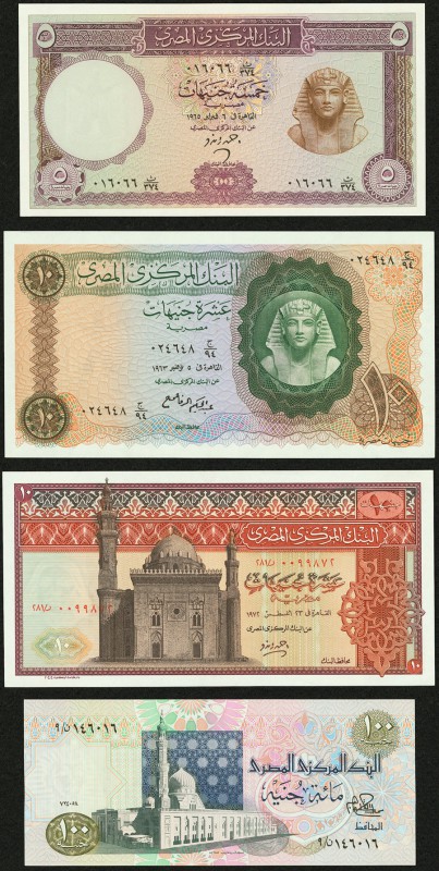 Egypt Central Bank of Egypt 10 Pounds 1963 Pick 39a; 5 Pounds 1965 Pick 40; 10 P...