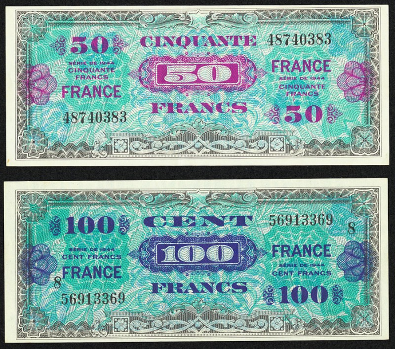 France Allied Military Currency 50; 100 Francs 1944 Pick 122a; 123c About Uncirc...
