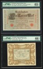 Germany Imperial Bank Note 1000; 50 Mark 21.4.1910; 30.11.1918 Pick 44b; 65 PMG Gem Uncirculated 65 EPQ; Gem Uncirculated 66 EPQ. Pick 44b; seven digi...