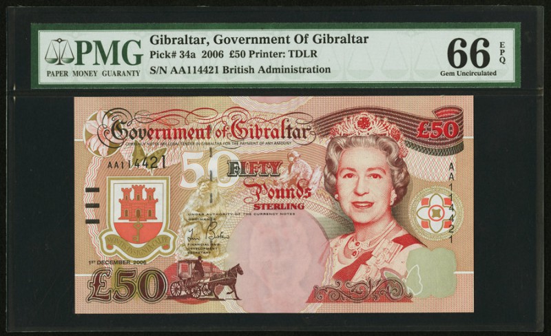 Gibraltar Government of Gibraltar 50 Pounds 1.12.2006 Pick 34a PMG Gem Uncircula...