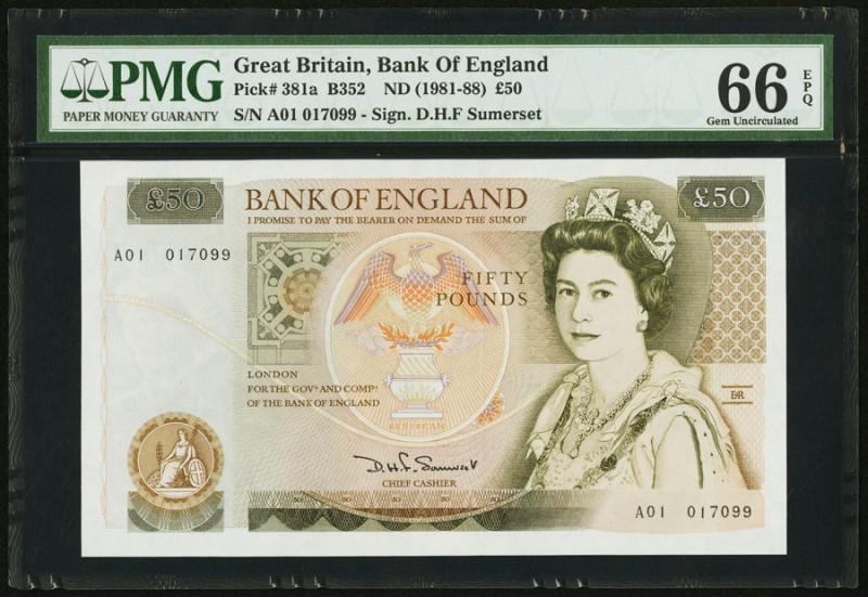 Great Britain Bank of England 50 Pounds ND (1981-88) Pick 381a PMG Gem Uncircula...