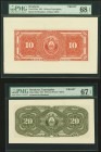 Honduras Banco de Honduras 10; 20; 1 (2) Pesos 1913 (2); 1922 (2) Pick 25bp; 26bp; 29bp (2) Four Back Proofs PMG Superb Gem Unc 68 EPQ; Superb Gem Unc...
