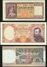 Italy Banca d'Italia 500 Lire 14.8.1947 Pick 80a Choice About Uncirculated; 10,000 Lire 4.1.1968 Pick 97d Choice Crisp Uncirculated; 50,000 Lire 2.11....