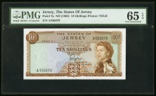 Jersey States of Jersey 10 Shillings ND (1963) Pick 7a PMG Gem Uncirculated 65 EPQ. 

HID09801242017