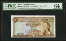 Jersey States of Jersey 10 Shillings ND (1963) Pick 7a PMG Choice Uncirculated 64 EPQ. 

HID09801242017