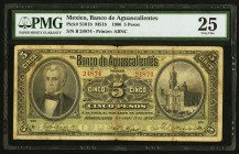 Mexico Banco De Aguascalientes 5 Pesos 19.11.1906 Pick S101b M51b PMG Very Fine 25. 

HID09801242017