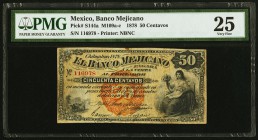 Mexico Banco Mejicano 50 Centavos 1878 Pick S144a M109 PMG Very Fine 25. 

HID09801242017