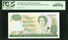 New Zealand Reserve Bank of New Zealand 20 Dollars ND (1981-83) Pick 173c PCGS Gem New 66PPQ. 

HID09801242017