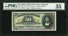 Nicaragua Billete del Tesoro Nacional 50 Centavos 1.1.1910 Pick 43a PMG Choice Very Fine 35. A bright, well margined example of the lowest denominatio...