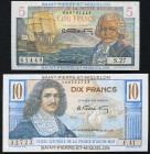 Saint Pierre and Miquelon Caisse Centrale de la France d'Outre Mer 5; 10 Francs ND (1950-60) Pick 22; 23 Choice Crisp Uncirculated. 

HID09801242017