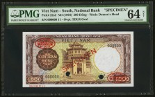 South Vietnam National Bank of Viet Nam 500 Dong ND (1964) Pick 22s2 Specimen PMG Choice Uncirculated 64 Net. Two POCs; previously mounted.

HID098012...