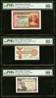 Spain Banco de Espana 10; 1 Pesetas 1935 (ND 1936); 1945 Pick 86a; 128a Two Examples PMG Gem Uncirculated 66 EPQ. Ministry Of Finance 1 peseta 1937 Pi...