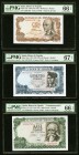 Spain Banco de Espana 100; 500; 1000 Pesetas 1970 (ND 1974); 1971 (ND 1971); 1971 (ND 1974) Pick 152a; 153a; 154 Three Examples PMG Gem Uncirculated 6...