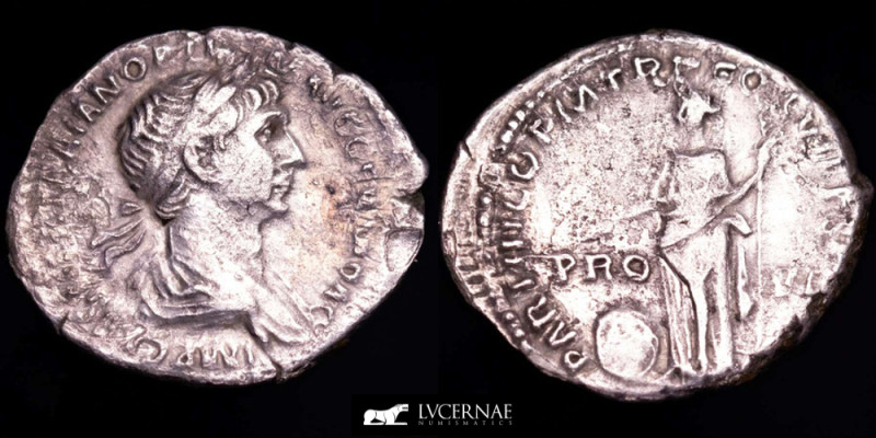 Roman Empire

Trajan (98-117 A.D.) silver denarius (2,63 g 20 mm.). Rome mint 11...