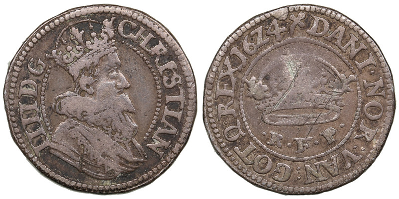 Denmark (Copenhagen) ½ Krone 1624 - Christian IV (1588-1648)
9.23g. VF/VF. Obv.:...