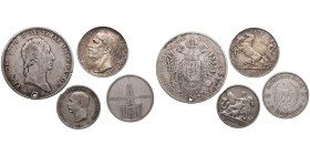 Group of World silver coins 19th-20th centuries (4)
Various condition. Austrian Empire 1 Thaler 1822 – Franz I (1804-1835). KM 2162. Holed. Greece 1 D...