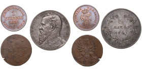 Group of German States Coins and Medal (3)
AU-UNC. Free city of Frankfurt 1 Heller 1818. KM 301. Grand duchy of Mecklenburg-Schwerin (Dresden) 1 Pfenn...
