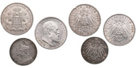 German States: Prussia, Hamburg, Württemberg 1901-1914 (3)
Various condition. Kingdom of Prussia (Berlin) 2 Mark 1901 - 200th Anniversary of the Kingd...
