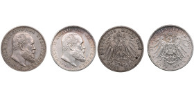 German States, Kingdom of Württemberg (Stuttgart) 3 Mark (2) – Wilhelm II (1891-1918)
Various condition. Dated 1911; 1912. Mintmark F. KM 635; Jaeger ...