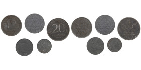 Group of Poland - German Occupation (5)
Various condition. Regency coinage WW I (Stuttgart): 10, 20 Fenigow 1917. KM Y 6; 7. General Government WW II ...