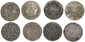 Sweden (Stockholm) 1 Öre - Karl XI (1660-1697) (4)
Various condition. Dated 1668; 1683; 1685; 1686. KM 250. 