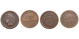 Group of USA, Civil War Tokens 1863 - Store Cards (2)
VF-XF. Indian head, ‘United we stand’ / ‘Army and Navy’ Broas Brothers, New York. Fuld 630L-5a. ...