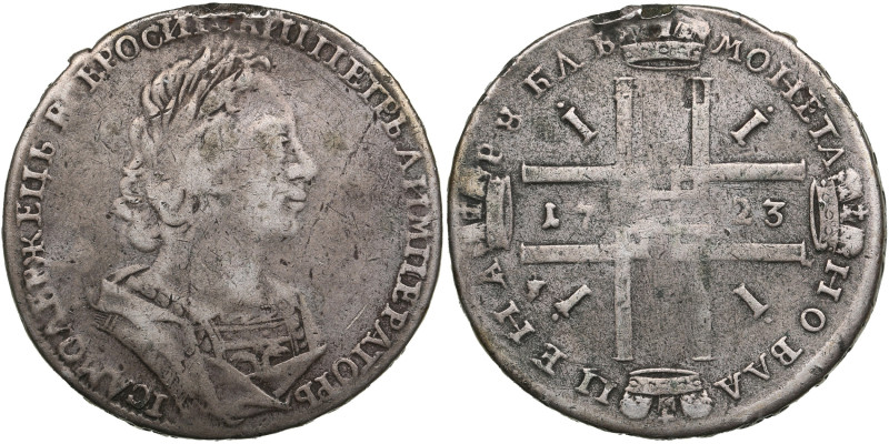 Russia Rouble 1724 - Peter I (1682-1725)
27.68g. F/F. Ex Jewelry. Diakov 1361; B...