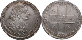 Russia Rouble 1724 - Peter I the Great (1682-1725) - NGC AU 58
A remarkable example exhibiting superb mint luster beneath an elegant, even grey patina...