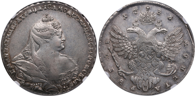 Russia Rouble 1738 - Anna Ioannovna (1730-1740) - NGC AU DETAILS
Cleaned, but st...