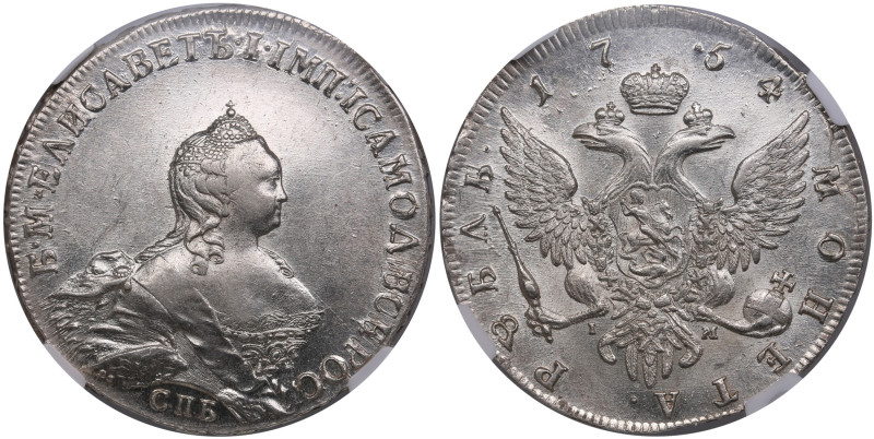 Russia Rouble 1754 СПБ-IM - Elizabeth (1741-1762) - NGC MS 61
An impressive exem...