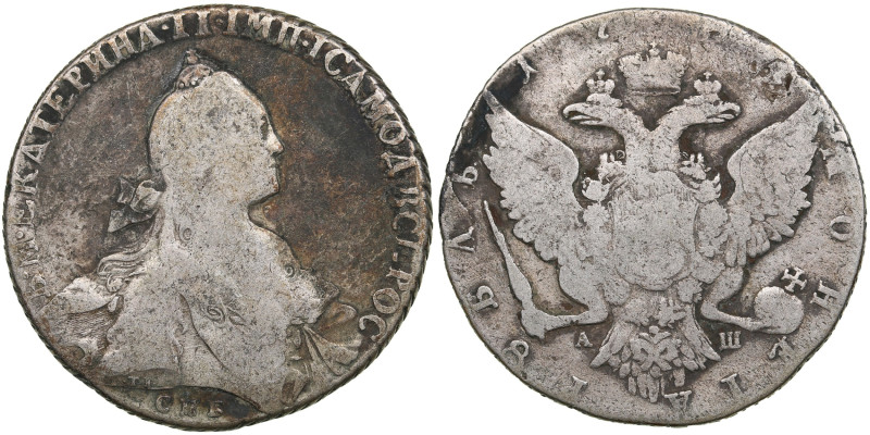 Russia Rouble 1766-1768 СПБ-AШ - Catherine II (1762-1796)
22.47g. F/F.