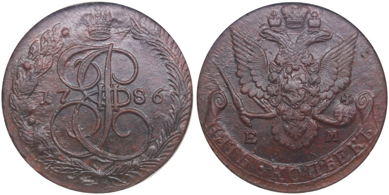 Russia (Ekaterinburg mint) 5 Kopecks 1786 EM - Catherine II the Great (1762-1796...