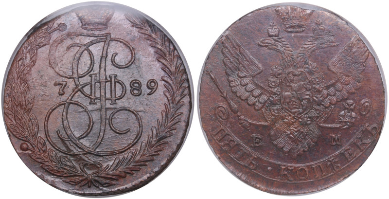 Russia (Ekaterinburg mint) 5 Kopecks 1789 EM - Catherine II the Great (1762-1796...