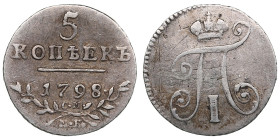 Russia 5 Kopecks 1798 СМ-МБ - Paul I (1796-1801)
1.07g. XF/VF. Bitkin 88. Rare type. 
