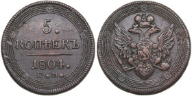 Russia (Ekaterinburg mint) 5 Kopecks 1804 EM - Alexander I (1801-1825)
51.43g. VF+/VF+. Type 1806. Bitkin 292. 