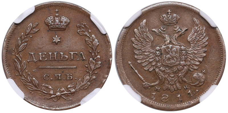 Russia Denga (1/2 Kopeck) 1811/0 CПБ-МК - Alexander I (1801-1825) - NGC AU 58 BN...