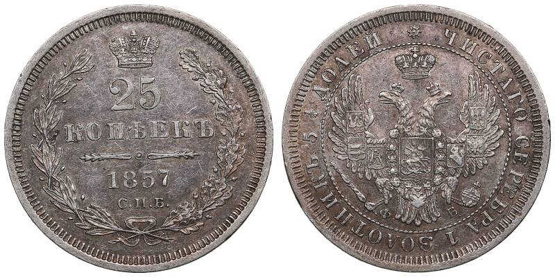 Russia 25 Kopecks 1857 СПБ-ФБ - Alexander II (1855-1881)
5.23g. XF+/AU. Attracti...