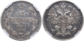 Russia (Paris mint) 15 Kopecks 1861 СПБ - Alexander II (1855-1881) - NGC UNC DETAILS
Obv. scratched, but still attractive exemplar with mirror-like fi...