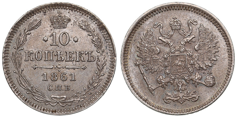 Russia (Paris mint) 10 Kopecks 1861 СПБ - Alexander II (1855-1881)
2.01g. UNC/UN...