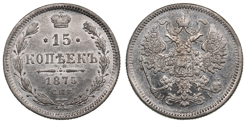 Russia 15 Kopecks 1875 СПБ-HI - Alexander II (1855-1881)
2.59g. AU/UNC. An attra...