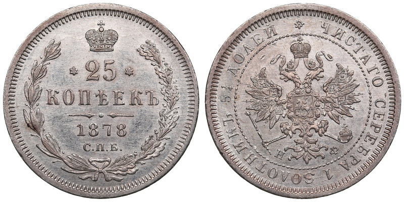 Russia 25 Kopecks 1878 CПБ-HФ - Alexander II (1855-1881)
5.16g. XF/AU. An attrac...