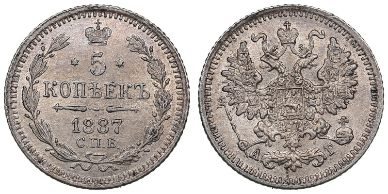 Russia 5 Kopecks 1887 СПБ-АГ - Alexander III (1881-1894)
0.91g. UNC/UNC. Beautif...
