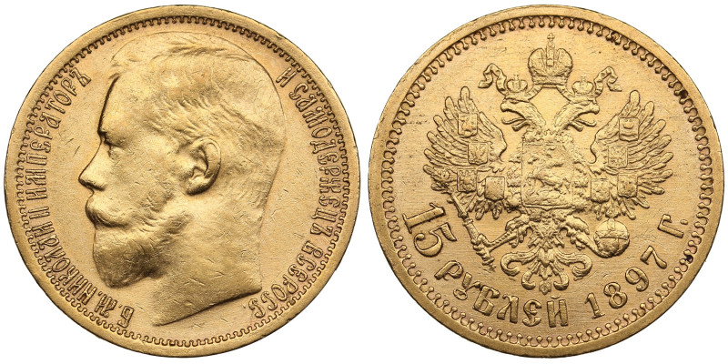 Russia 15 Roubles 1897 AГ - Nicholas II (1894-1917)
12.90g. Au 0.900. XF+/AU. "C...
