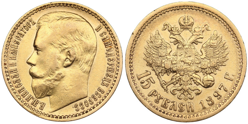 Russia 15 Roubles 1897 AГ - Nicholas II (1894-1917)
12.82g. Au 0.900. XF-/XF+. S...