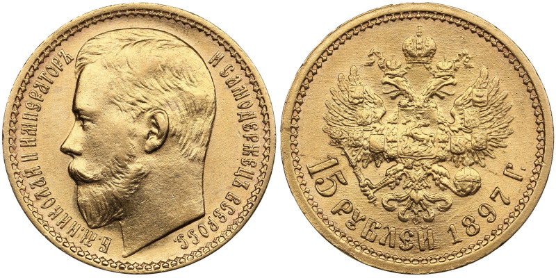 Russia 15 Roubles 1897 АГ - Nicholas II (1894-1917)
12.91g. Au 0.900. AU/UNC. Be...