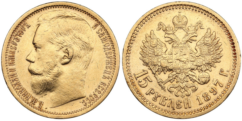 Russia 15 Roubles 1897 АГ - Nicholas II (1894-1917)
12.90g. Au 0.900. VF+/XF. So...