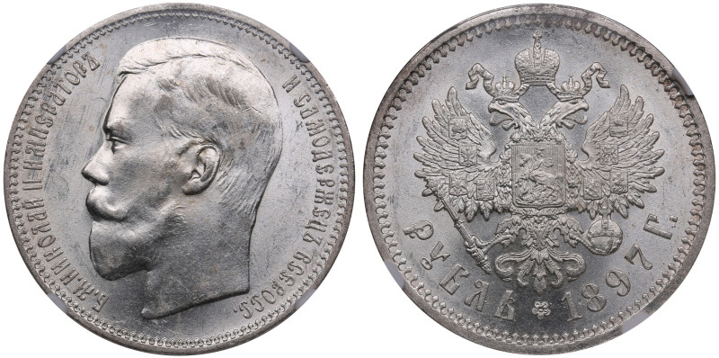 Russia Rouble 1897 АГ - Nicholas II (1894-1917) - NGC MS 61
Fantastic luminous s...