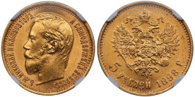 Russia 5 Roubles 1898 (1923-1926) АГ - Nicholas II (1894-1917) - Soviet Issue - NGC MS 65
Standard weight - 4.3g. Au 0.900. Gorgeous lustrous specimen...